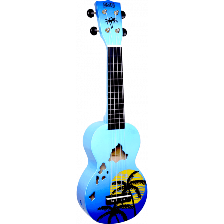 Ukulele Soprano + Housse MAHALO Finition Îles Hawaï Bleu Brillant - Macca Music