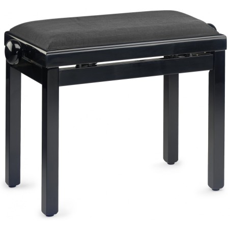 Banquette de Piano, Noir Brillant, Avec Pelote en Velours Noir Nervuré - Macca Music -