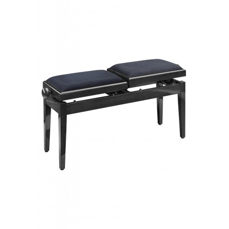 Banquette de Piano Double, Noir, Verni, avec Pelote en Velours Noir Anti-Feu - Macca Music -