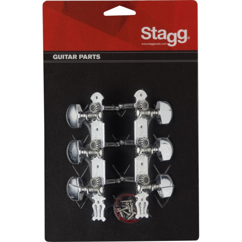 STAGG Mécaniques Pour Guitare western 3+3 Avec Lyre, Nickel - Macca Music -