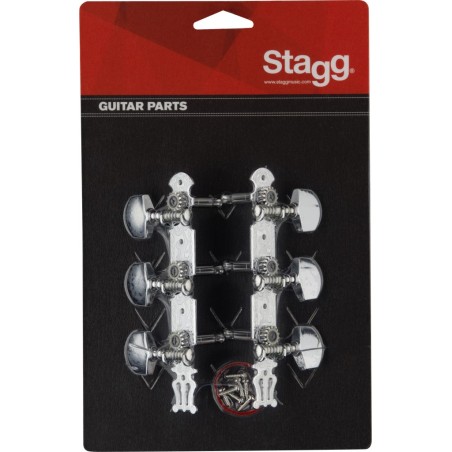 STAGG Mécaniques Pour Guitare western 3+3 Avec Lyre, Nickel - Macca Music -