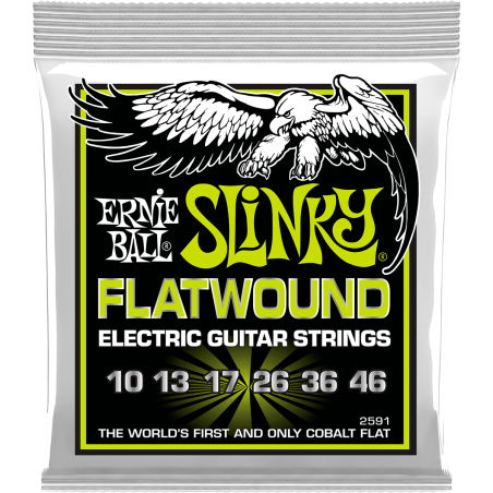 Cordes Guitare Electrique Filet Plat ERNIE BALL 2591 Regular Slinky Flatwound 10-46 - Macca Music