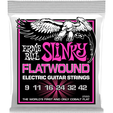 Cordes Guitare Electrique Filet Plat  ERNIE BALL 2593 Super Slinky Flatwound 9-42 - Macca Music