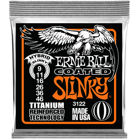 Cordes Pour Guitare Electrique ERNIE BALL 3122 Hybrid Slinky Coated 9-46 - Macca Music