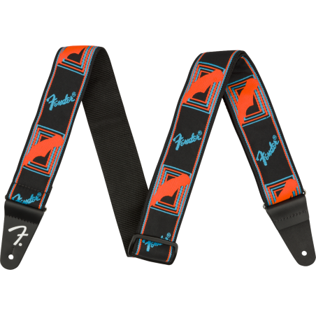 Sangle Pour Guitare Et Basse FENDER Neon Monogram Strap Blue Orange - Macca Music